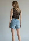 Sırt Güpürlü Kolsuz Crop - SİYAH