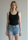 Sırt Güpürlü Kolsuz Crop - SİYAH