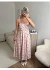 Smock Sırt Detaylı Çiçekli Elbise - AÇIK PUDRA