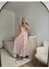 Smock Sırt Detaylı Çiçekli Elbise - AÇIK PUDRA