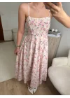 Smock Sırt Detaylı Çiçekli Elbise - AÇIK PUDRA