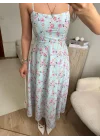 Smock Sırt Detaylı Çiçekli Elbise - MAVİ