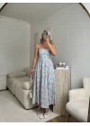 Smock Sırt Detaylı Çiçekli Elbise - MAVİ
