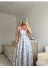 Smock Sırt Detaylı Çiçekli Elbise - MAVİ