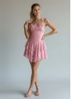 Şortlu Bel Korse Dantel Elbise - PEMBE