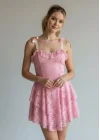 Şortlu Bel Korse Dantel Elbise - PEMBE