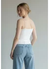Taşlı İp Askılı Crop - BEYAZ