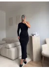 Tek Omuz Drapeli Elbise - SİYAH