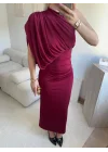 Tek Omuz Drapeli Vücuda Oturan Midi Elbise - BORDO