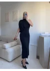 Tek Omuz Drapeli Vücuda Oturan Midi Elbise - SİYAH