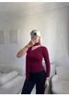 Tek Omuz Şal Detaylı Bluz - BORDO