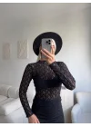 Transparan Dantel Bluz - SİYAH