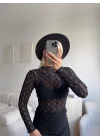 Transparan Dantel Bluz - SİYAH