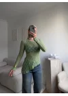 Transparan Dantel Bluz - YEŞİL