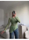 Transparan Dantel Bluz - YEŞİL