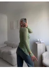 Transparan Dantel Bluz - YEŞİL