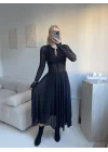 Tül Detay Midi Etek - SİYAH