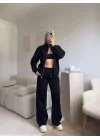 Üç İplik Bİyeli Eşofman Takımı - SİYAH