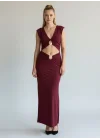 V Yaka Pencere Detay Elbise - BORDO