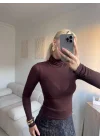 Yüksek Yaka Transparan Bluz- KAHVE