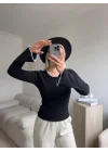 Volan Kol Kontrast Bluz - SİYAH