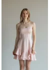 Volanlı Twist Prenses Elbise - PEMBE
