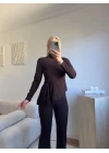 Yarım Balıkçı Yaka Drapeli Takım - KAHVE