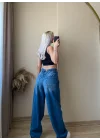 Yüksek Bel Kemer Tokalı Baggy Jean