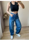 Yüksek Bel Kemer Tokalı Baggy Jean