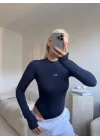 Yüksek Yaka Basic Bodysuit - LACİVERT
