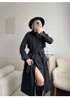 ZR Yaka Detay Trençkot - SİYAH