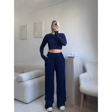 Fitilli Ters Dikiş İkili Takım - LACİVERT