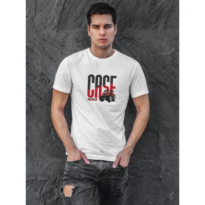 Case Traktör Baskılı Sıfır Yaka Tişört -TM2061