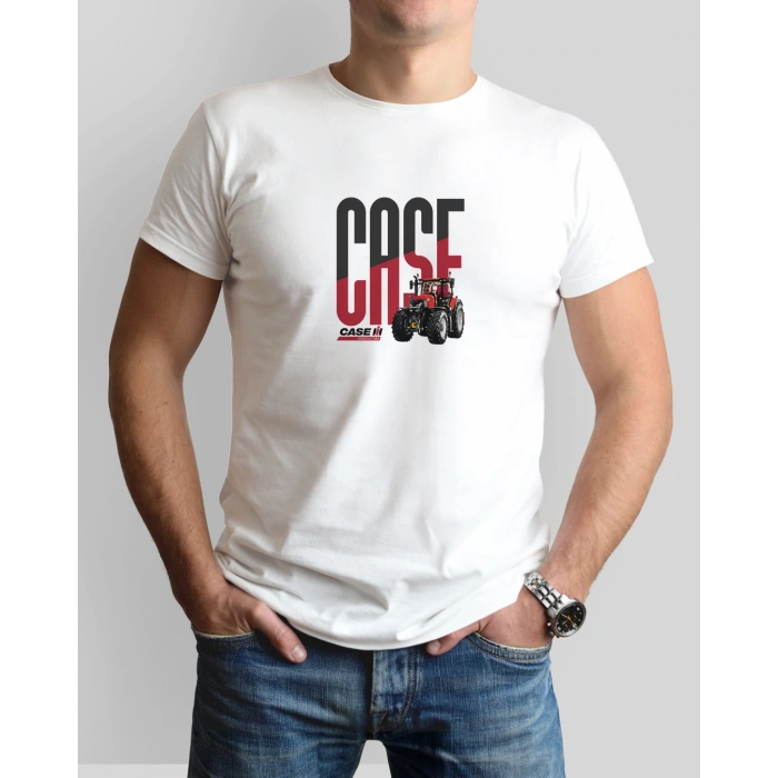 Case Traktör Baskılı Sıfır Yaka Tişört -TM2061