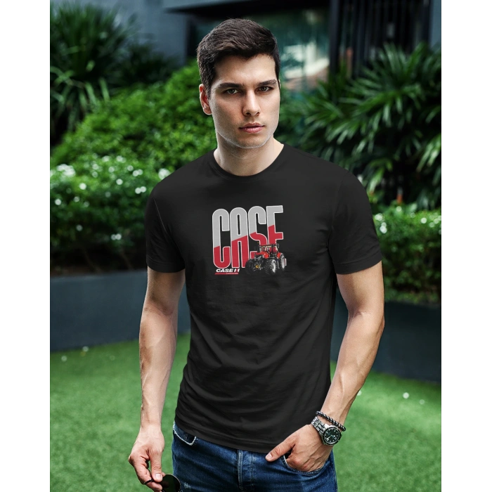 Case Traktör Baskılı Sıfır Yaka Tişört -TM2061