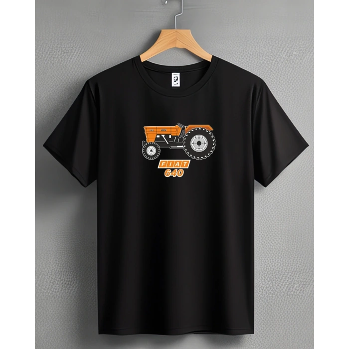 Fiat 640 Traktör Baskılı Sıfır Yaka Tişört -TM2013