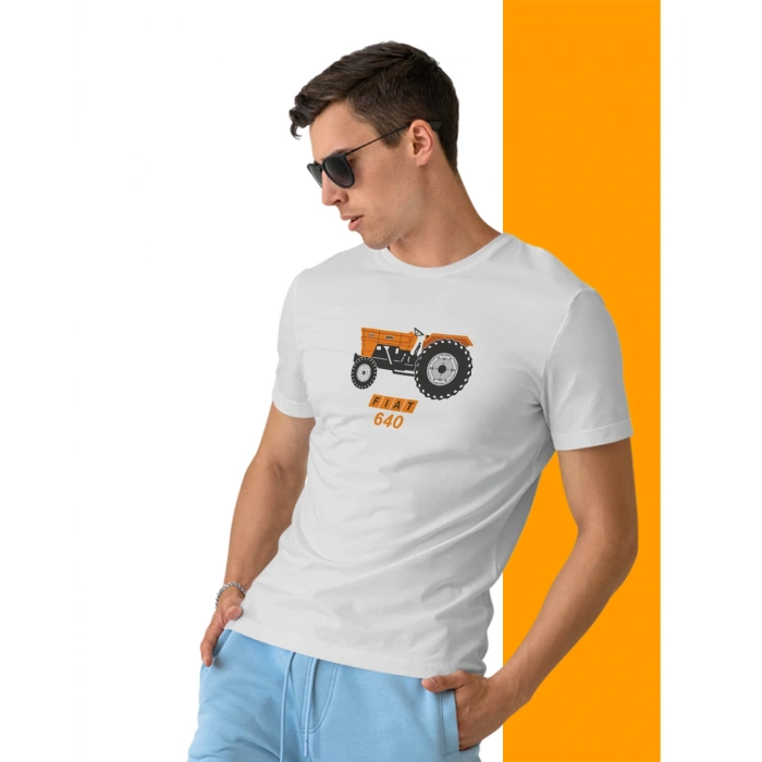 Fiat 640 Traktör Baskılı Sıfır Yaka Tişört -TM2013