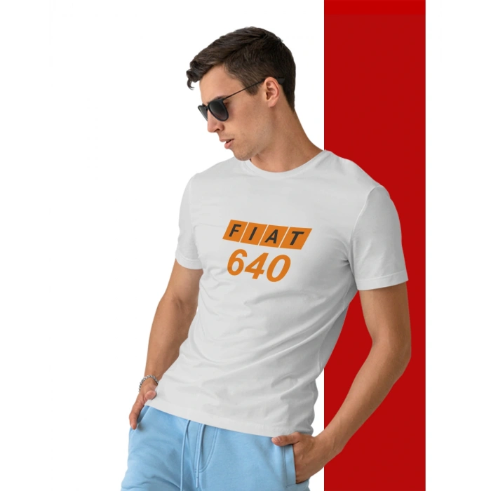 Fiat 640 Traktör Baskılı Sıfır Yaka Tişört -TM2020
