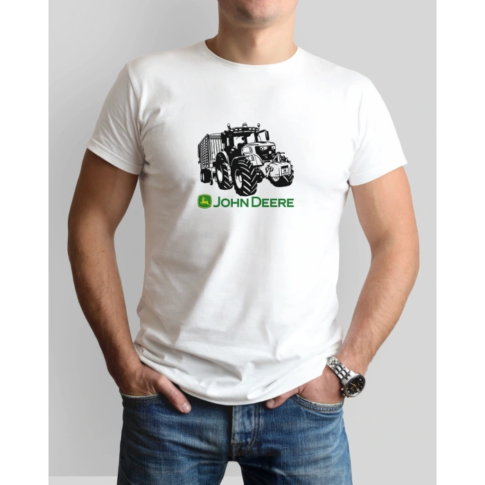 John Deere Traktör Baskılı Sıfır Yaka Tişört -TM2037