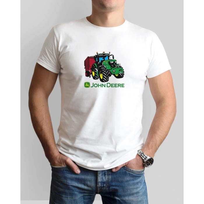 John Deere Traktör Baskılı Sıfır Yaka Tişört -TM2038