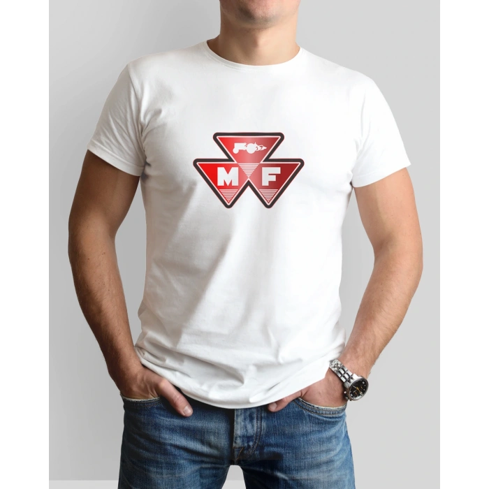 MF Klasik Logo Traktör Baskılı Sıfır Yaka Tişört -TM2036