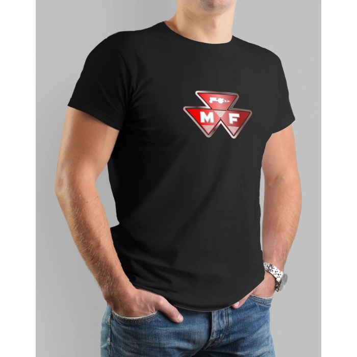 MF Klasik Logo Traktör Baskılı Sıfır Yaka Tişört -TM2036