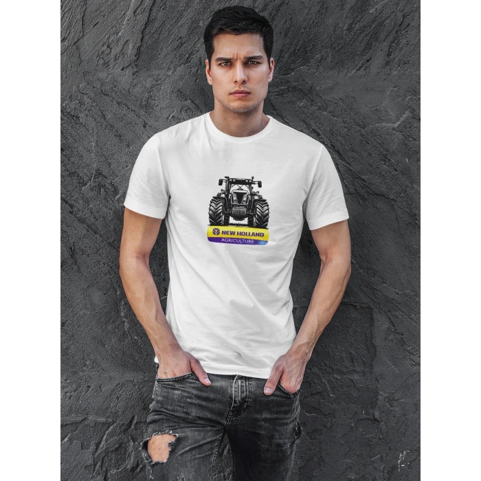 New Holland Traktör Baskılı Sıfır Yaka Tişört -TM2059
