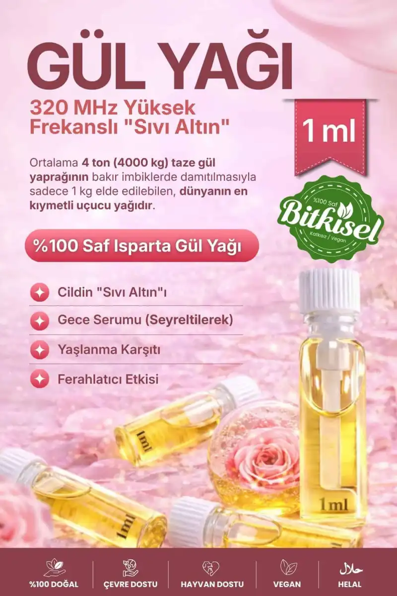 GÜL YAĞI (Rosa Damascena) – %100 Saf & Seyreltilmemiş Uçucu Yağ – 1 ml