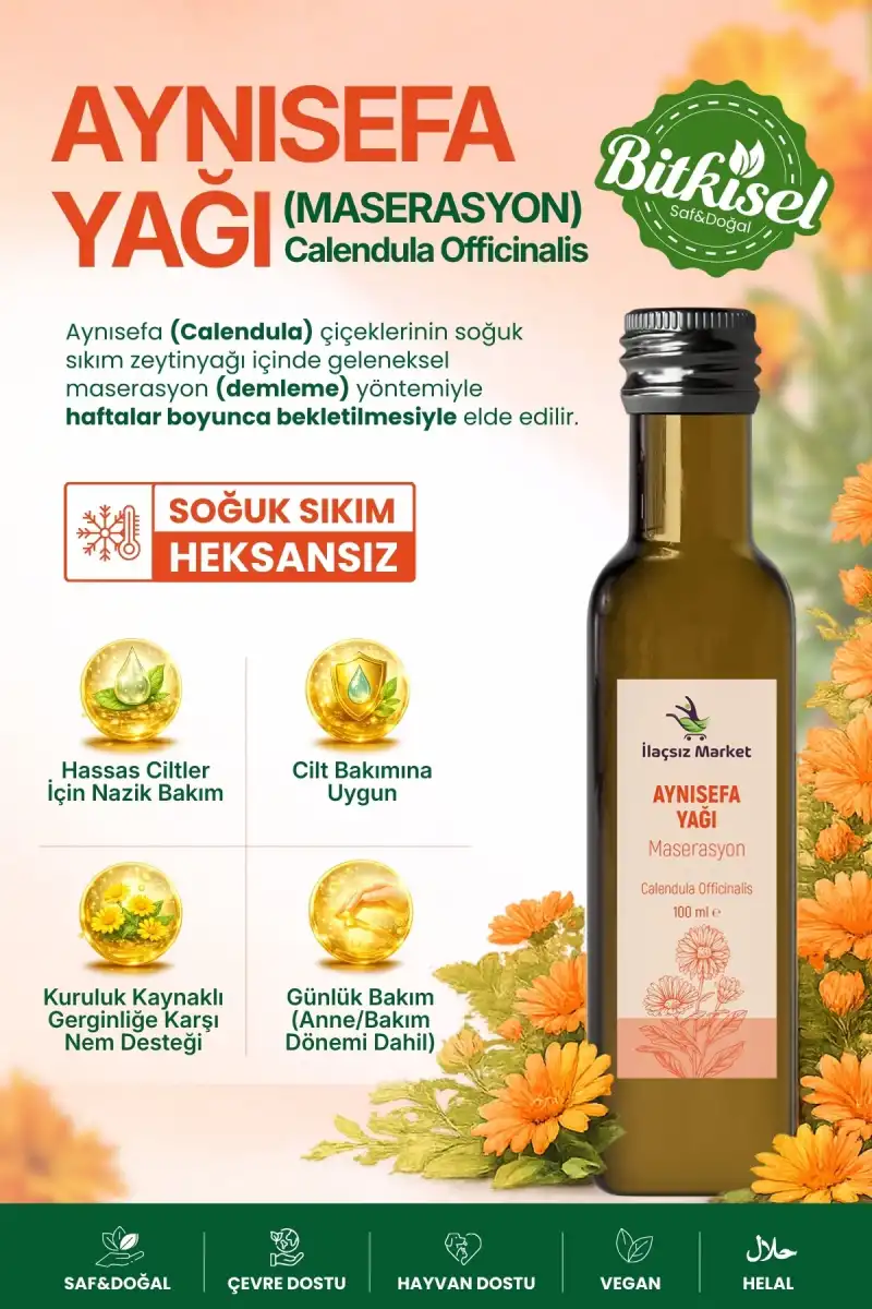 AYNISEFA YAĞI MASERASYON (Calendula Officinalis) – %100 Doğal / 100 ml
