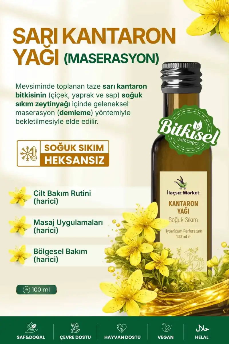 SARI KANTARON YAĞI MASERASYON (Kırmızı / Taze Çiçek) – %100 Doğal / 100 ml