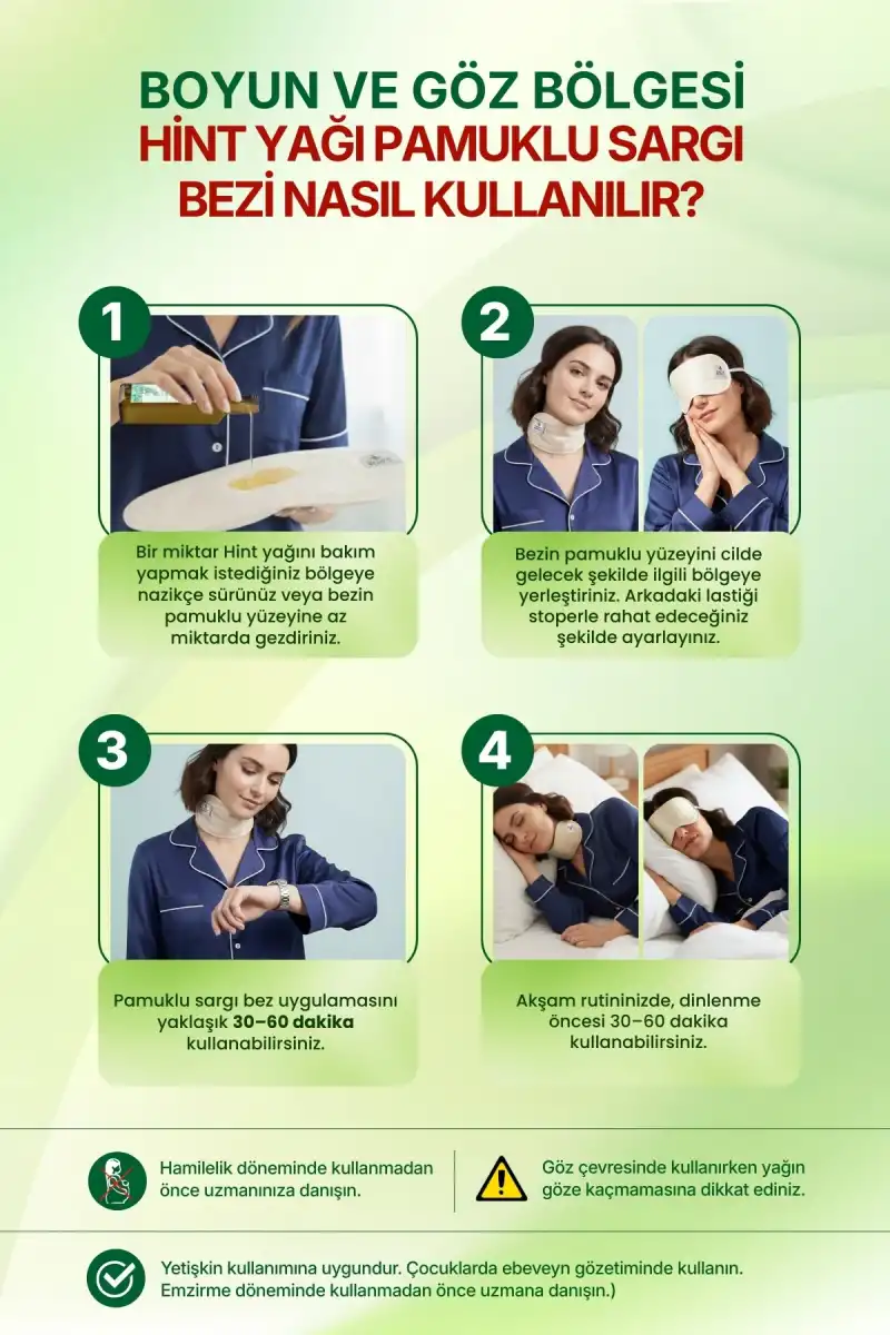 Boyun ve Göz Çevresi Hint Yağı Uygulama Pedi (Castor Oil Pack) Ayarlanabilir – %100 Ham Pamuk