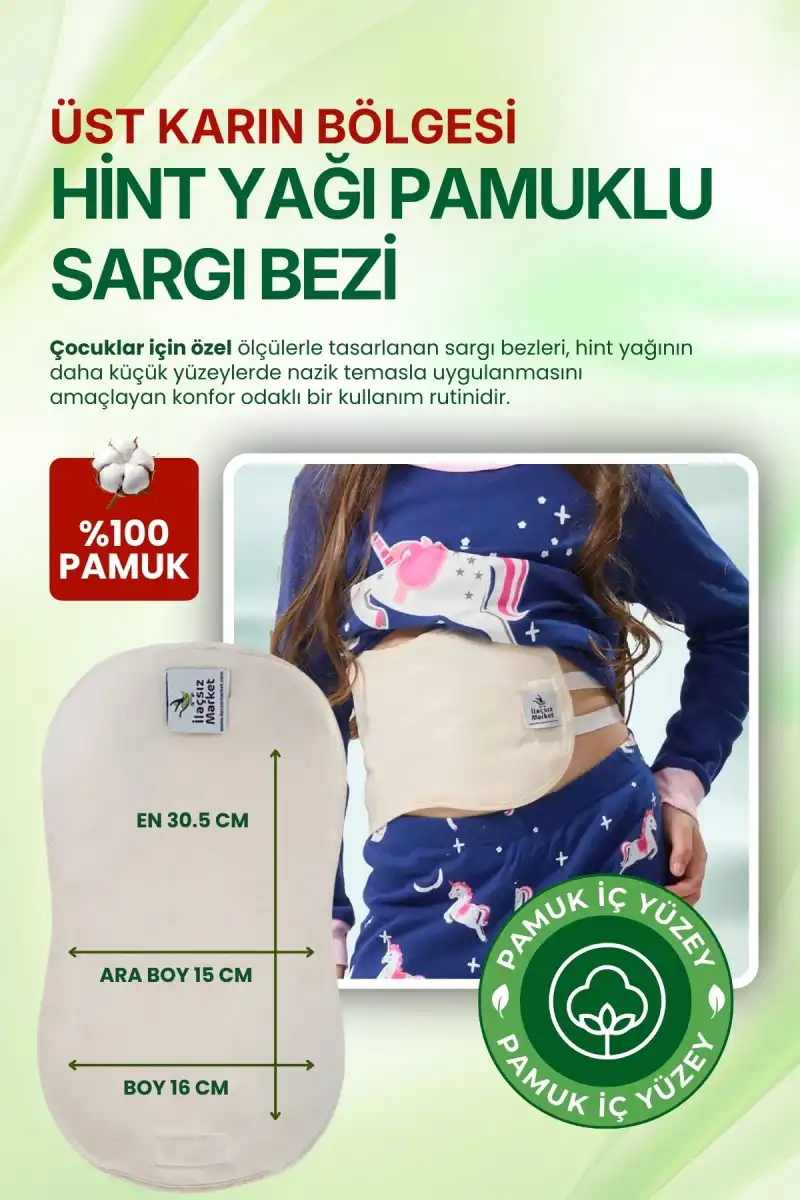 Çocuk Boyu (Sağ Kaburga Altı) Hint Yağı Uygulama Pedi (Castor Oil Pack) – %100 Ham Pamuk