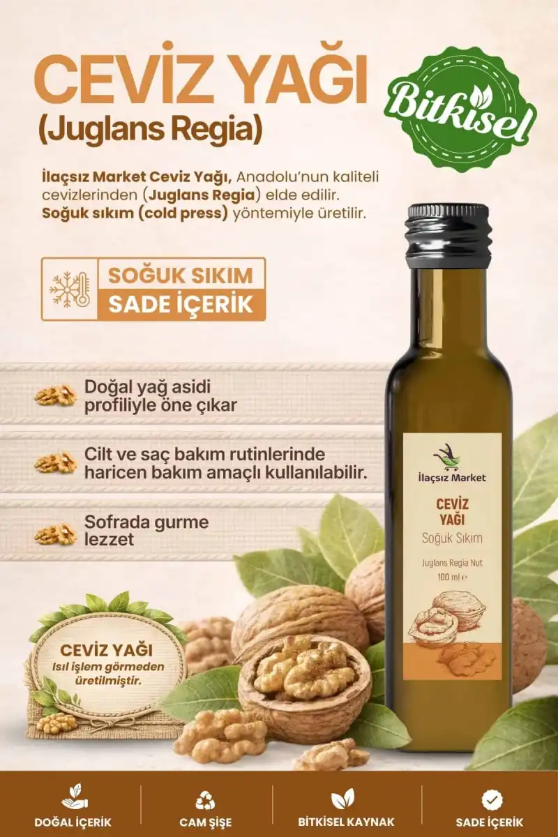 CEVİZ YAĞI SOĞUK SIKIM (Juglans Regia) – %100 Saf & Doğal – 100 ml