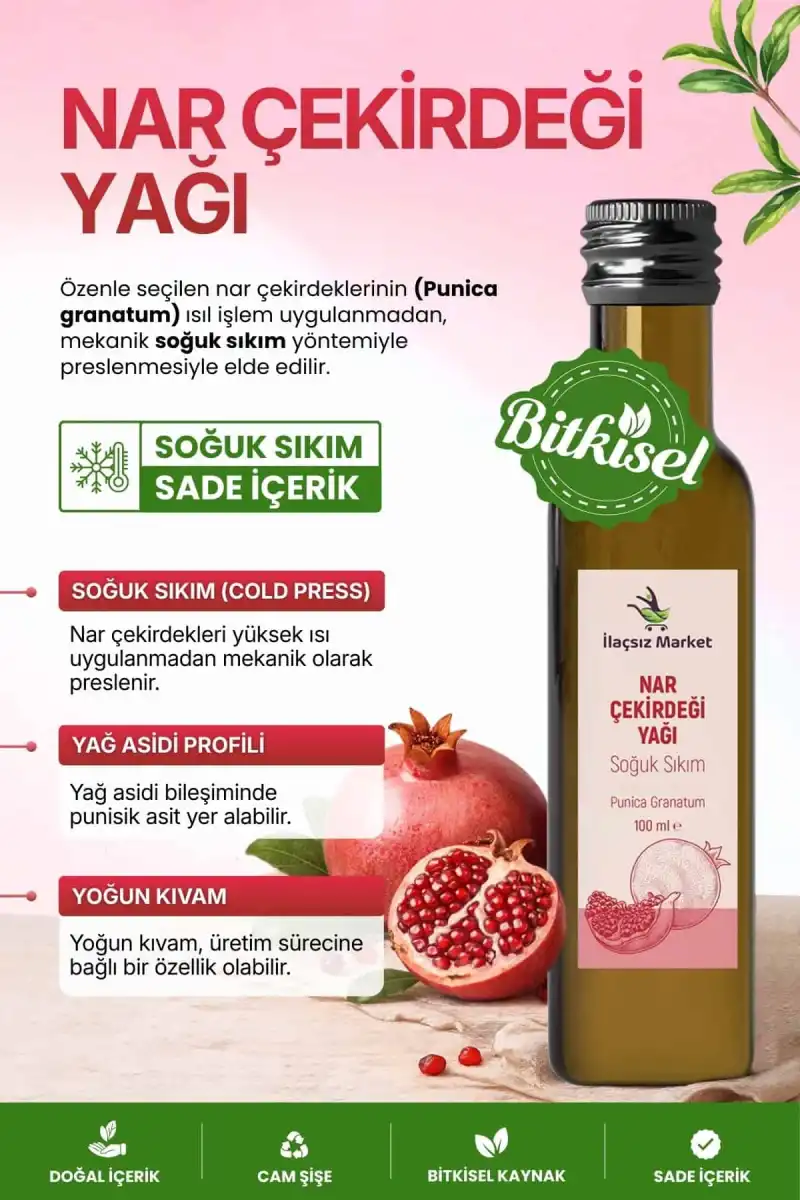 Nar Çekirdeği Yağı (Pomegranate Seed Oil) Soğuk Sıkım – Punica granatum / 100 ml